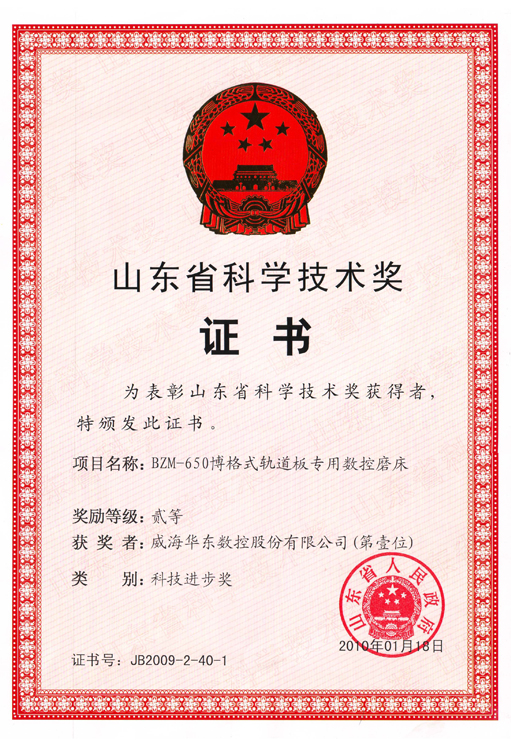 BZM650二等科技进步奖-山东省